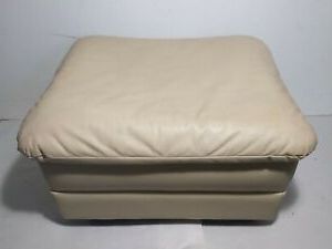 Vintage Retro Faux Leather Cream Vinyl Rolling Ottoman Footstool Regarding Round Gold Faux Leather Ottomans With Pull Tab (View 2 of 20)
