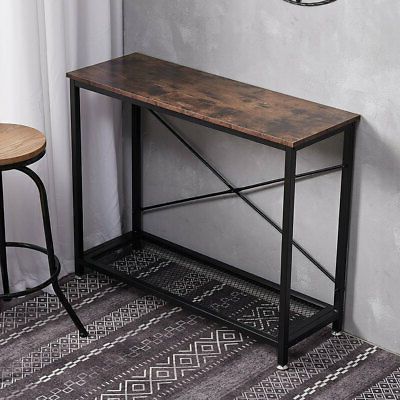 Vintage Slim Narrow Hallway Console Table Rustic Wood Industrial Metal For Hammered Antique Brass Modern Console Tables (View 7 of 20)