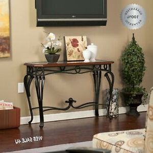 Vintage Sofa Table Wood Display Console Antique Wrought Iron Glass Top For Round Iron Console Tables (View 11 of 20)
