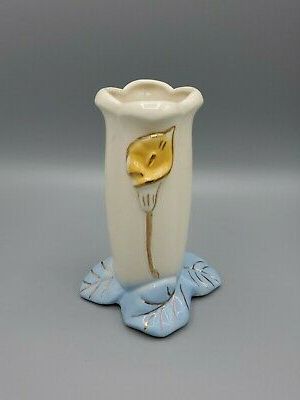 Vintage Vase Usa Pottery Calla Lily Art Deco Blue Gold Cream With With Antique Blue Gold Console Tables (View 11 of 20)