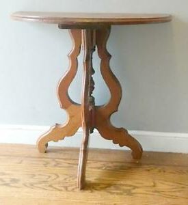 Vintage Victorian Eastlake Style Walnut Half Round Hall Console Wall Inside Antique Brass Aluminum Round Console Tables (View 8 of 20)