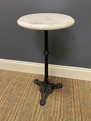 Vintage Victorian Marble On Cast Iron Pedestal Round Side Table Plant Pertaining To Antique Brass Round Console Tables (View 8 of 20)