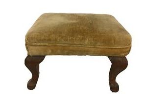 Vintage Wood Queen Ann Cabriole Leg Upholstered Padded Top Ottoman Foot Intended For Wooden Legs Ottomans (View 1 of 20)