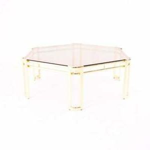 Vtg Mcm Morex Octagonal Smoked Glass & Brass Coffee Table | Ebay Inside Brass Smoked Glass Console Tables (View 13 of 20)