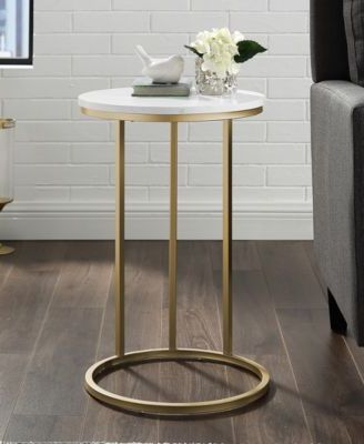Walker Edison 16 Inch Round C Table With White Faux Marble Top Throughout White Marble Gold Metal Console Tables (View 11 of 20)
