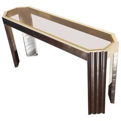 Wall Console And Mirror In Mappa Burl Wood, Chrome And Brass For Sale Inside Silver Mirror And Chrome Console Tables (View 11 of 20)