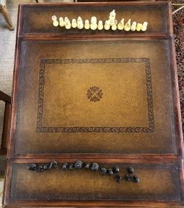 Walnut Game Table – Antique And Art Consignment | Highwood | Anna's Pertaining To Antique Blue Gold Console Tables (View 8 of 20)