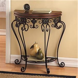 Walnut & Wrought Iron Half Moon Table | Lillian Vernon – Big Sale With Wrought Iron Console Tables (View 8 of 20)