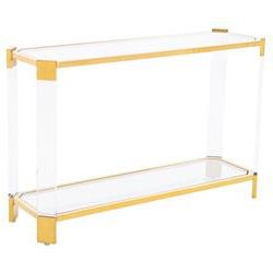 Warren Angled Acrylic Gold Console Table | Kathy Kuo Home In Clear Acrylic Console Tables (View 1 of 20)