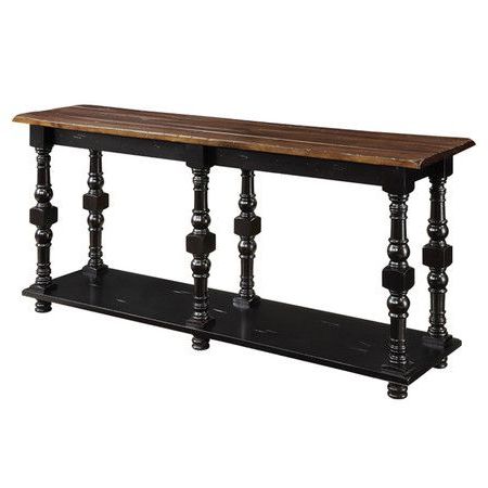 Weathered Wood Console Table With Traditionally Turned Legs And An Open For Square Weathered White Wood Console Tables (View 3 of 20)