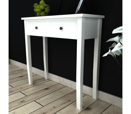 White Dressing Console Table With Two Drawers | Vidaxl Throughout White Triangular Console Tables (View 3 of 20)
