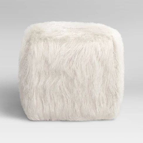 White Fluffy Ottoman – Home Designing Intended For Charcoal Brown Faux Fur Square Ottomans (View 1 of 20)