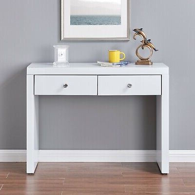 White Glass Console Dressing Table Drawer Hollywood Glam Bedroom Pertaining To White Triangular Console Tables (View 2 of 20)