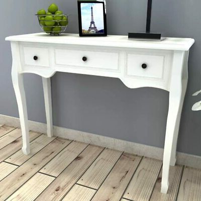 White Hallway Console Table 3 Drawer Vintage Entryway Hall Sideboard Pertaining To White Marble And Gold Console Tables (View 14 of 20)