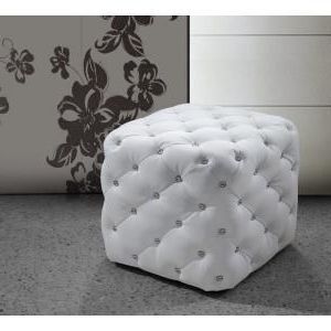 White Leather Pouf With Crystals | Leather Pouf, Ottoman In Living Room Throughout White Leatherette Ottomans (View 9 of 20)