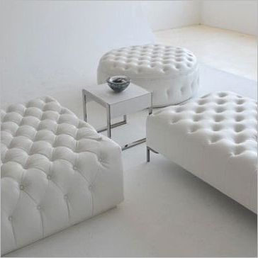 White Leather Tufted Ottoman Collection Dimensions: Square: 48" Square For White Large Round Ottomans (View 18 of 20)