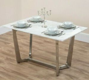 White Marble Effect Silver Steel Brass Legs Dining Table Side Console With White Marble Gold Metal Console Tables (View 6 of 20)