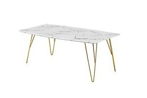 White Marble Effect Top Coffee Table Gold Metal Legs | Ebay Intended For White Marble Gold Metal Console Tables (View 18 of 20)