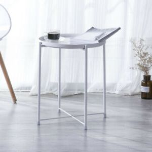 White Metal Tray Side Table Small Round Coffee Table End Display Intended For Round Console Tables (View 7 of 20)