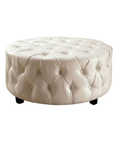 White Tufted Round Ottoman #zulily #zulilyfinds | Faux Leather Ottoman With Brown Leather Round Pouf Ottomans (View 5 of 20)