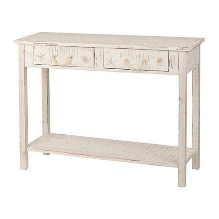 Whitewash 2 Drawer Coastal Console Table | Nautical Theme Living Room Within White Geometric Console Tables (View 1 of 20)