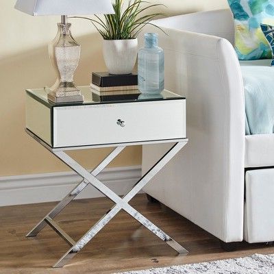 Whitney Mirrored Campaign Accent Table Chrome – Inspire Q In 2021 In Polished Chrome Round Console Tables (View 9 of 20)