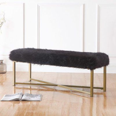 Willa Arlo Interiors Farley Fabric Upholstered Bench | Upholstered With Lack Faux Fur Round Accent Stools With Storage (View 4 of 20)