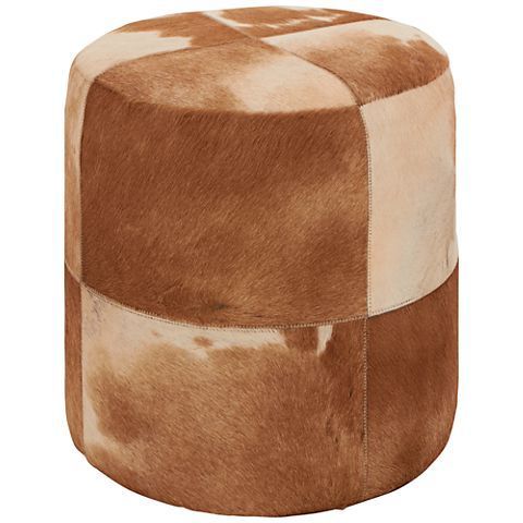 Wilson Brown And Ivory Leather Hide Round Ottoman – #47c06 | Lamps Plus Inside Wool Round Pouf Ottomans (View 17 of 20)