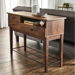 Wood Console Table With Cubby Storage Drawers Walnut Brown Modern Sofa Within Brown Wood Console Tables (View 2 of 20)