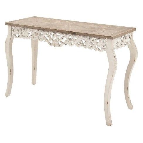 Wood Parisian Design Floral Ornate Detailing Console Table White Regarding White Triangular Console Tables (View 1 of 20)