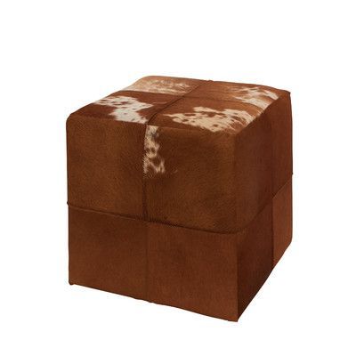 Woodland Imports Fascinating Leather Square Ottoman | Square Ottoman With Regard To Brown Leather Tan Canvas Pouf Ottomans (View 13 of 20)
