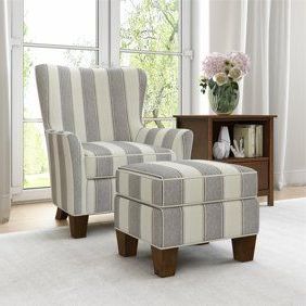 Woven Paths Accent Chair, Gray Stripe – Walmart | Chair And Ottoman In Smoke Gray Wood Accent Stools (View 8 of 20)