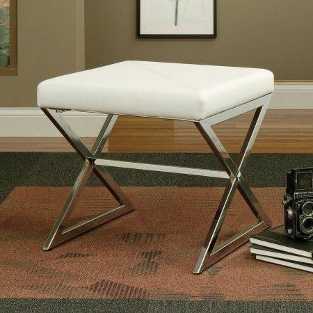 X Cross Square Ottoman White And Chrome – Walmart | Faux Leather Pertaining To White Leatherette Ottomans (View 18 of 20)