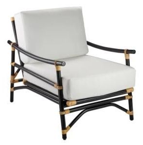 Xanadu Lounge Chair In Black & Cream Rattan With Off White Cushions For Black And Off White Rattan Ottomans (Gallery 20 of 20)