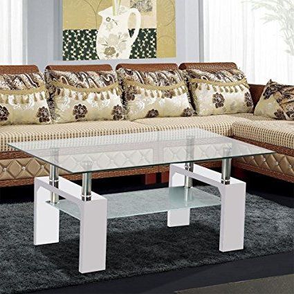 Yaheetech Living Room Rectangular Glass Top Coffee Tables White Wood Pertaining To Chrome And Glass Rectangular Console Tables (View 17 of 20)