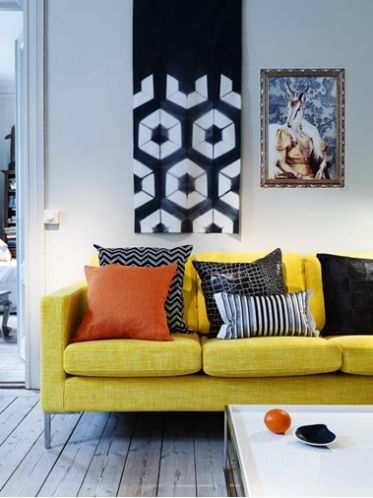 Yellow Sofa – Contemporary – Living Room With Yellow And Black Console Tables (View 1 of 20)