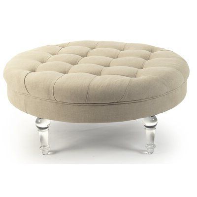 Zentique Adalene Tufted Ottoman Upholstery: Natural In 2020 | Round Pertaining To Cream Linen And Fir Wood Round Ottomans (View 2 of 20)