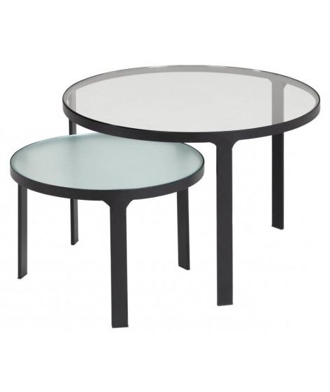 2019 Glass Topped Coffee Tables Inside Clegar Set Of 2 Coffee Tables With Transparent And Silk Screened Glass Top  And Black Metal Structure (View 1 of 20)