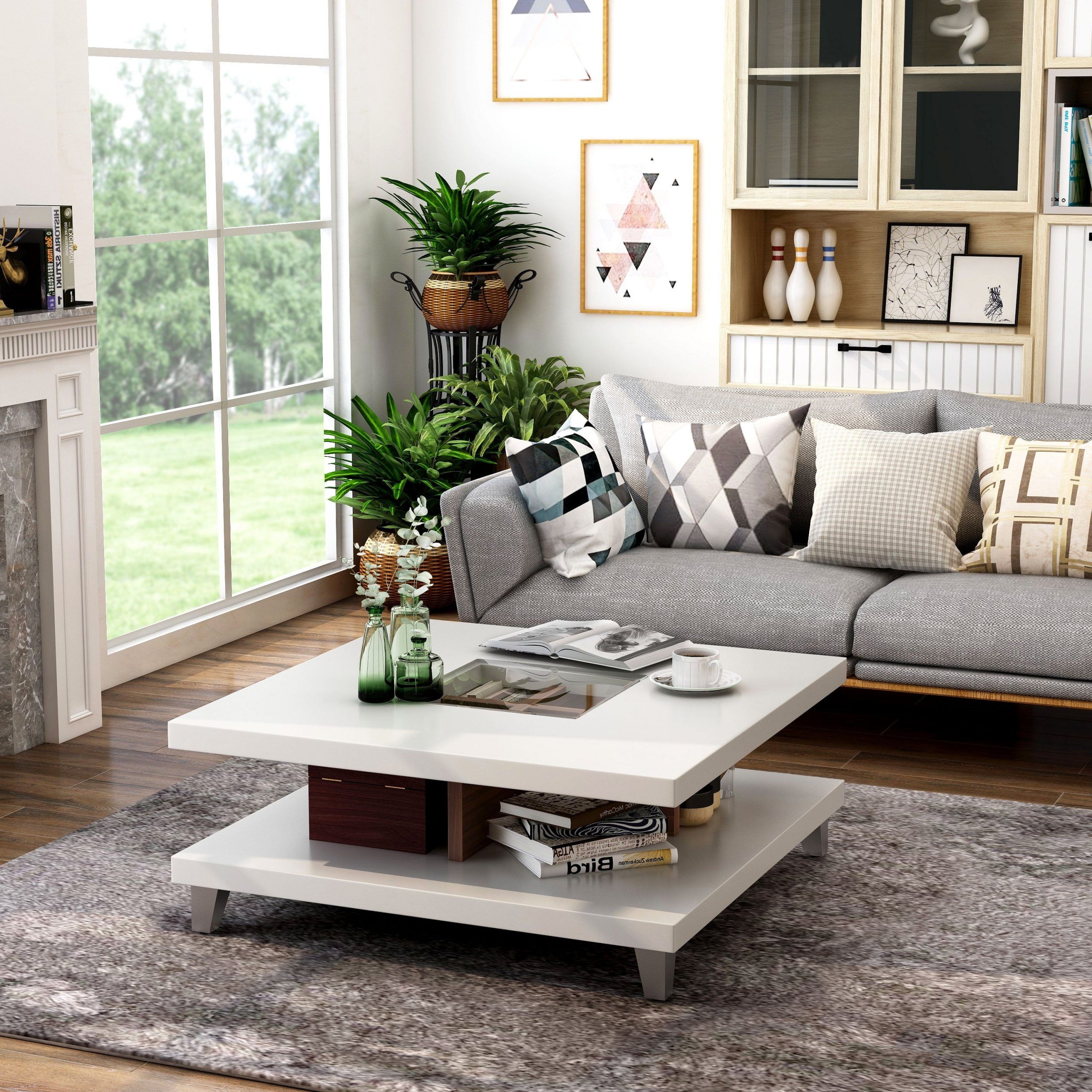 2019 White Storage Coffee Tables Throughout Furniture Of America Sele Modern White Low Profile Coffee Table – On Sale –  Overstock –  (View 14 of 20)