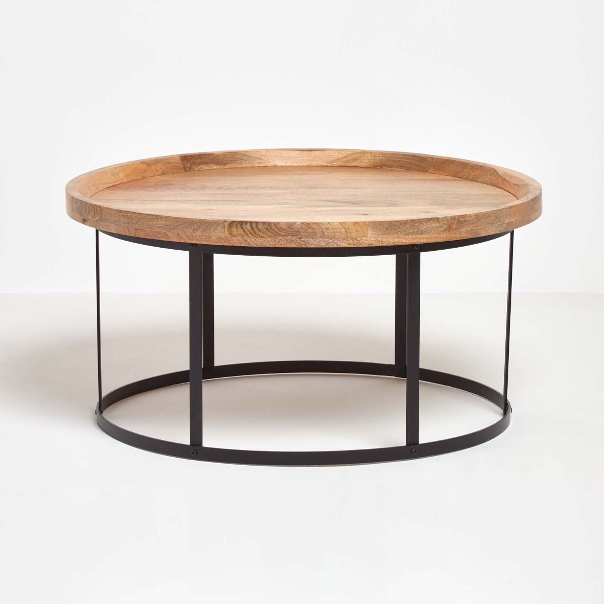 2020 Round Industrial Coffee Tables Inside Industrial Round Coffee Table With Natural Wood Top And Steel Frame (View 16 of 20)