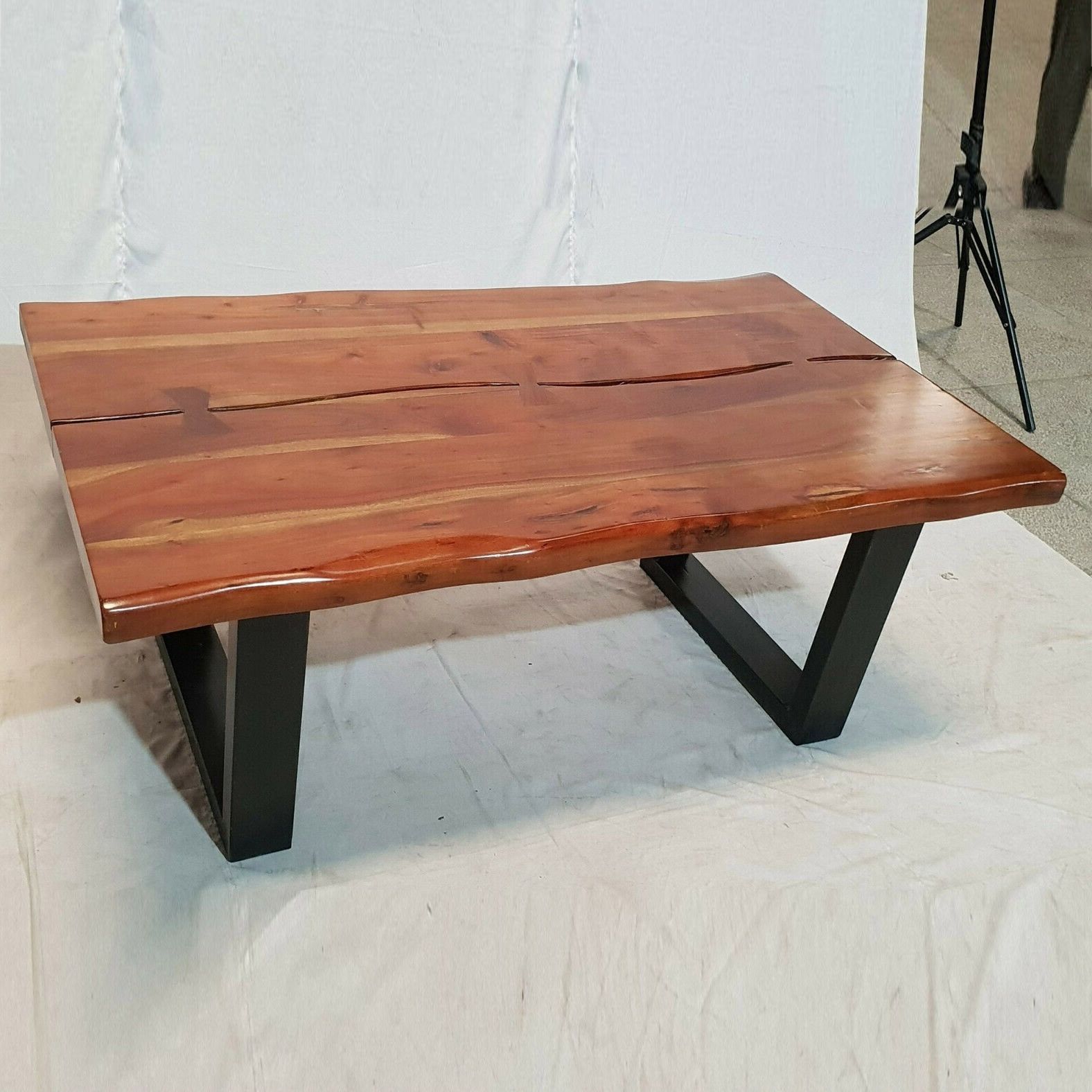 2020 Solid Acacia Wood Coffee Tables Regarding Solid Acacia Wood Live Edge Coffee Table Industrial Metal Legs 122 X 76cm (View 9 of 20)
