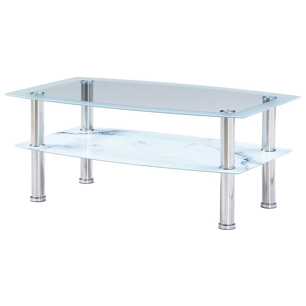 280101 Vidaxl Coffee Table With Marble Look White 100x60x42 Cm Tempered  Glass (View 8 of 20)
