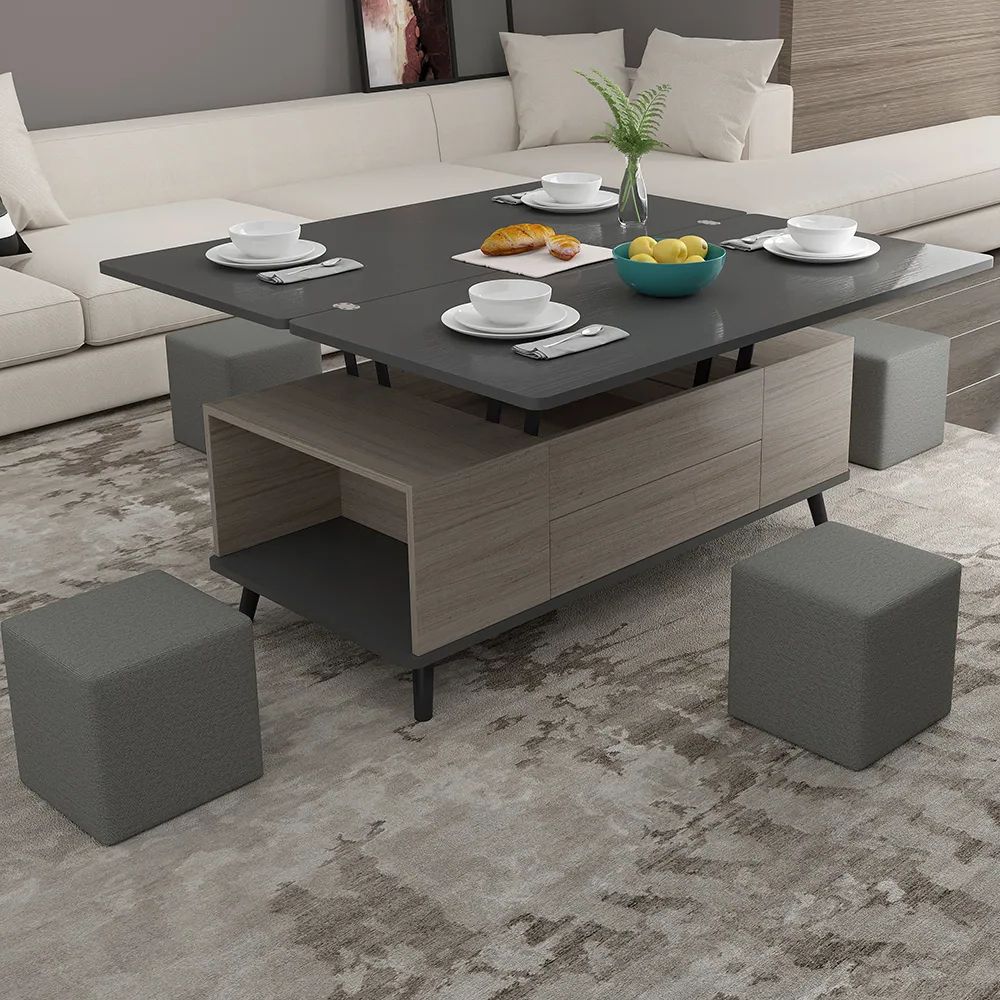 5 Pieces Lift Top Coffee Table Set With Storage Convertible Dining Table  With Ottomans Homary Intended For Well Liked Lift Top Storage Coffee Tables (View 15 of 20)