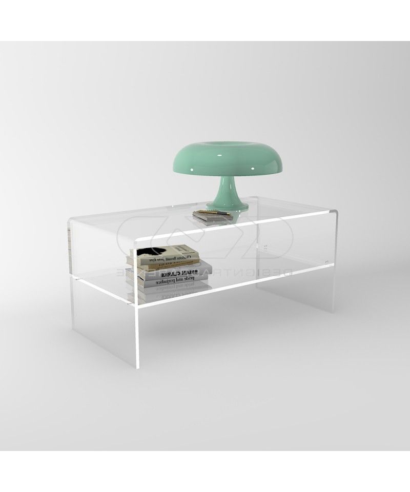 Acrylic Side Table W85 Cm Coffee Table With Transparent Shelf (View 2 of 20)