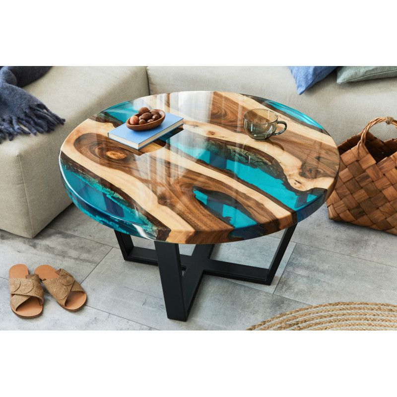 Aria Blue Resin Round Coffee Table – Coffee Tables (3659) – Sena Home  Furniture In Preferred Resin Coffee Tables (View 11 of 20)
