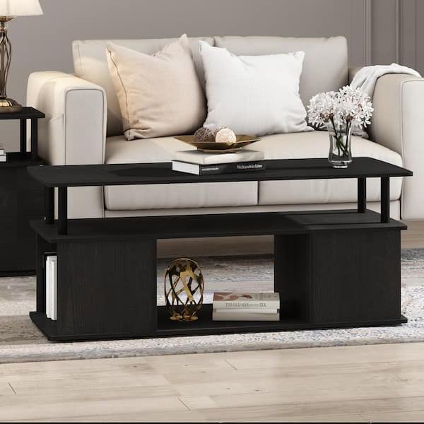 Best And Newest Coffee Tables With Shelf Pertaining To Furinno Jaya 48 In. Blackwood Large Rectangle Wood Coffee Table With Shelf  15115bkw – The Home Depot (Gallery 19 of 20)