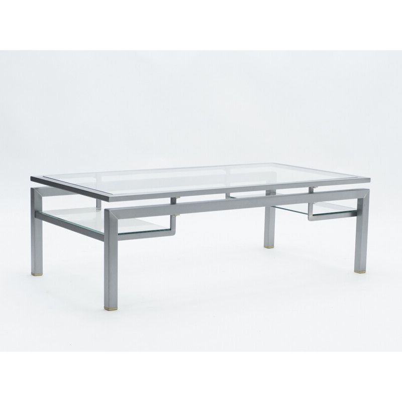 Brushed Steel And Brass Coffee Table Guy Lefevre For Maison Jansen In The  70's Regarding Best And Newest Brushed Stainless Steel Coffee Tables (View 1 of 20)