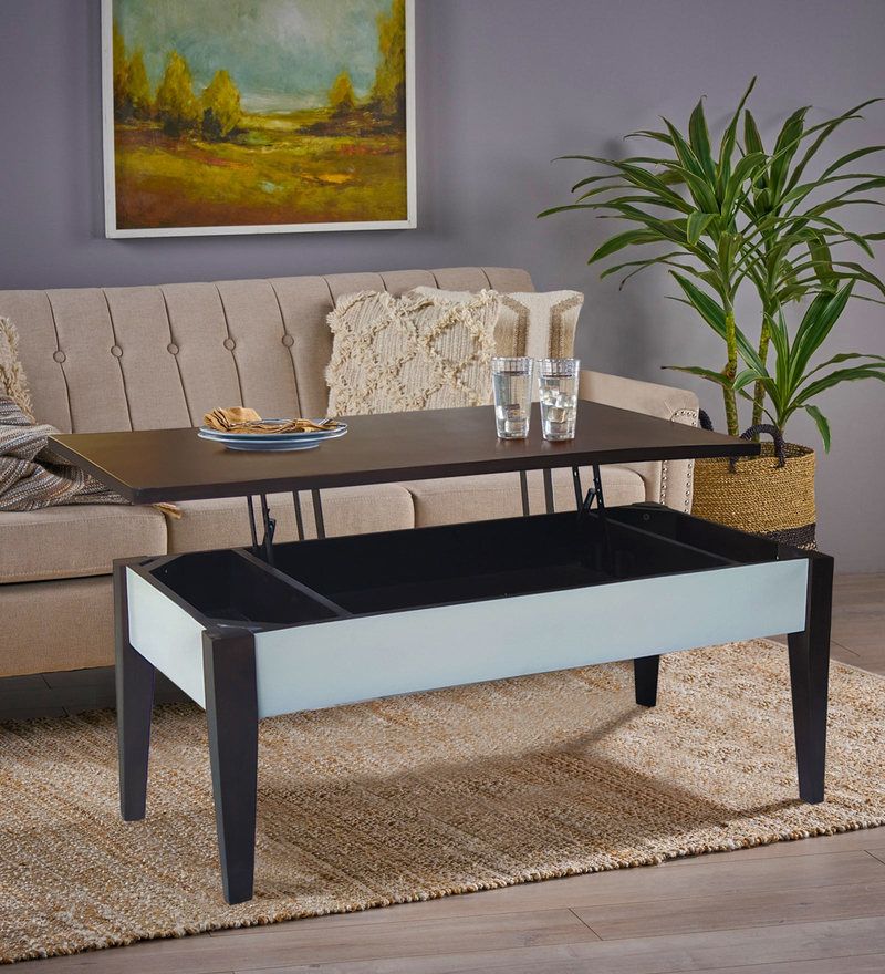 Buy Crystal Large Coffee Table With Storage In Walnut & Off Whitearra  Online – Mid Century Modern Rectangular Coffee Tables – Tables – Furniture  – Pepperfry Product With Regard To Fashionable Off White Wood Coffee Tables (View 8 of 20)