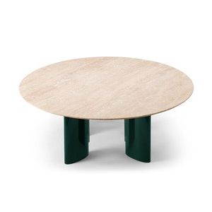 Carlotta Round Coffee Table, Travertine Top And Black Legs Pertaining To Most Up To Date 3 Leg Coffee Tables (View 9 of 20)