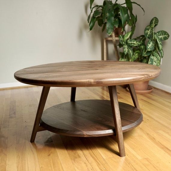 Circular Coffee Table With Shelf – Etsy Uk Inside Preferred Coffee Tables With Shelf (View 8 of 20)